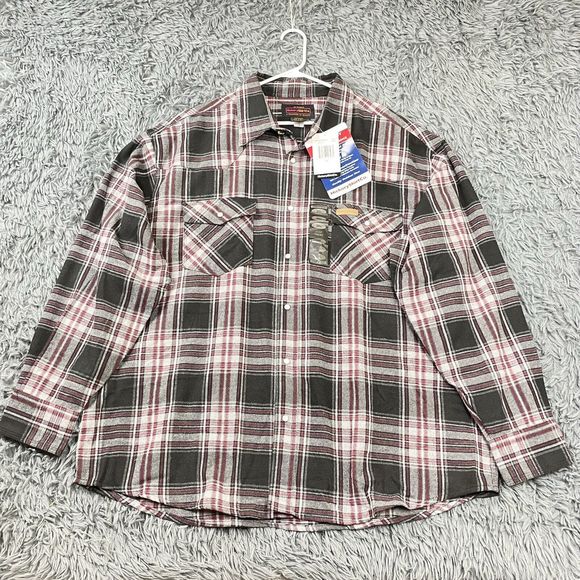 Men’s Extra Heavy Pearl Snap Plaid Flannel Outdoor Shacket Black Red Gry 2XL NWT - Picture 1 of 8